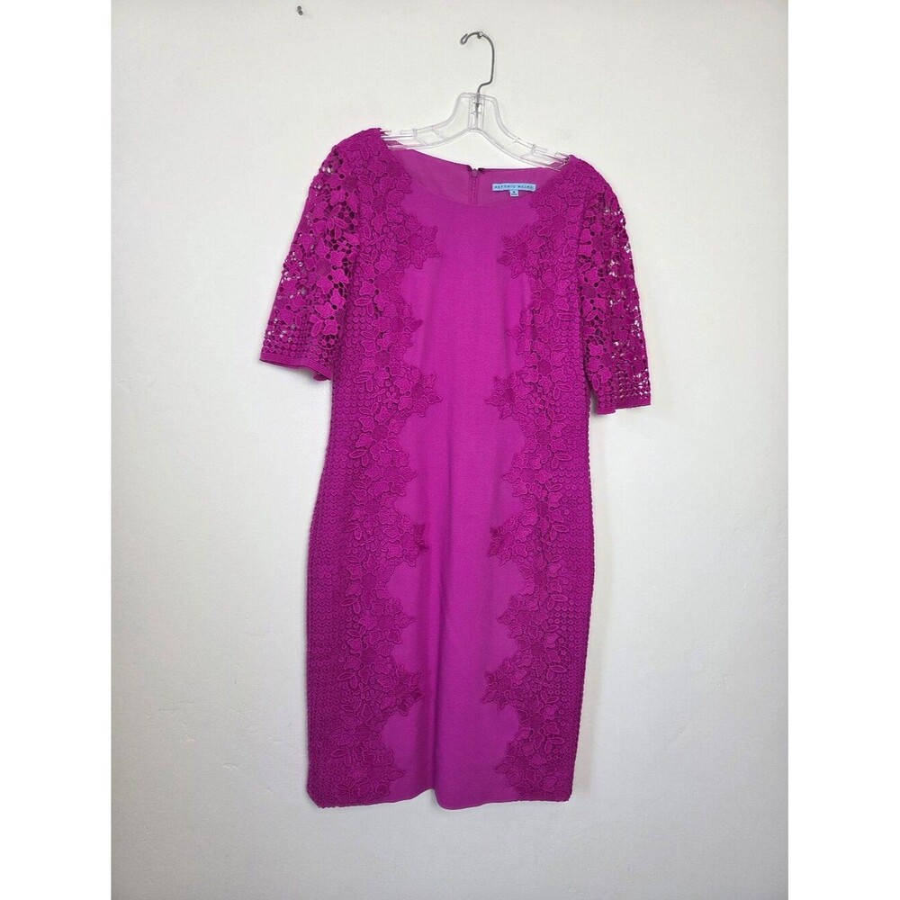 Antonio Melani Fuschia Pink Midi Sheath Dress Lace Office Professional Party 10